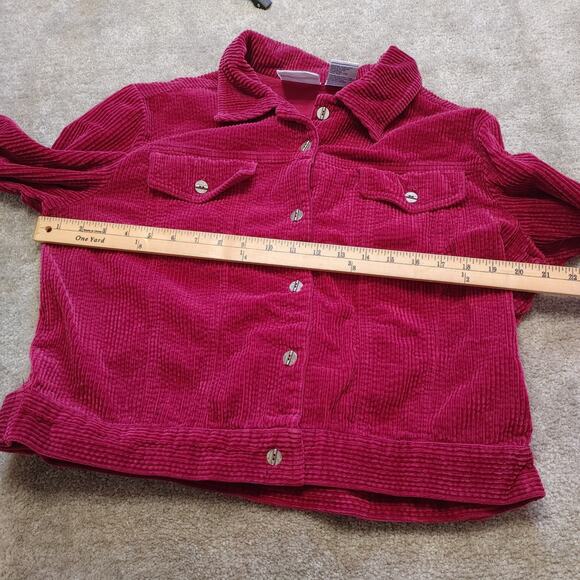 Studio Ease Size 10 Magenta Berry Corduroy Jacket Top Ribbed Long Sleeve Fall - Picture 4 of 9